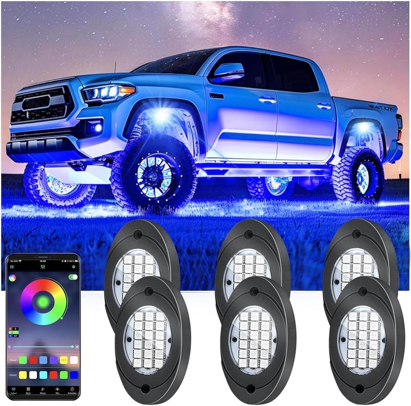 Fimker 6 Pods RGB LED Rock Lights, Underglow Multicolor Neon Light Kit Wheel Well Light with APP Control & Music Mode, Under Glow Lights for Trucks,Jeep,SUV,Golf Cart,ATV,Pickup Off Road,12 V - Image 1